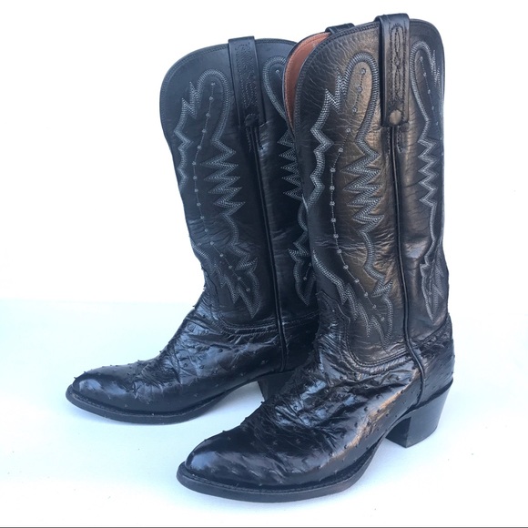 black ostrich skin boots